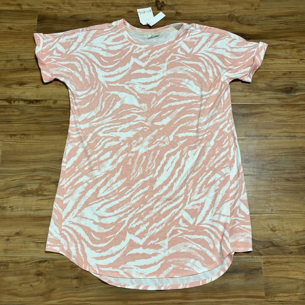 Women's Short Sleeve Baby Doll Terry Dress Ladies 1X Pink White Zebra Swirl NEW